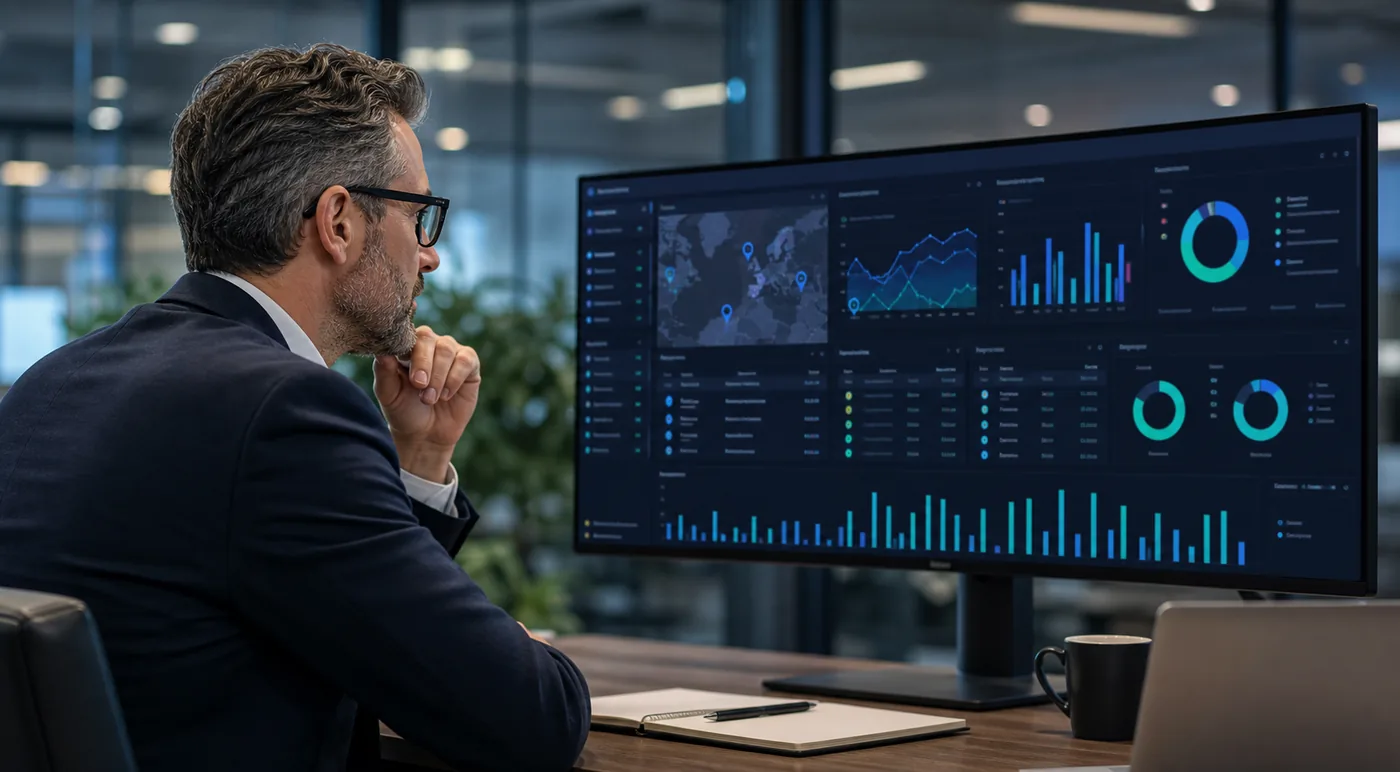 Operations lead reviewing multi-branch sales and stock dashboard