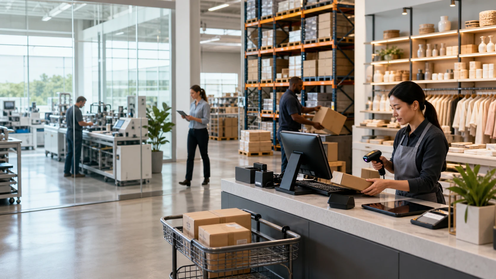 Retail, distribution and production teams working across one connected operation