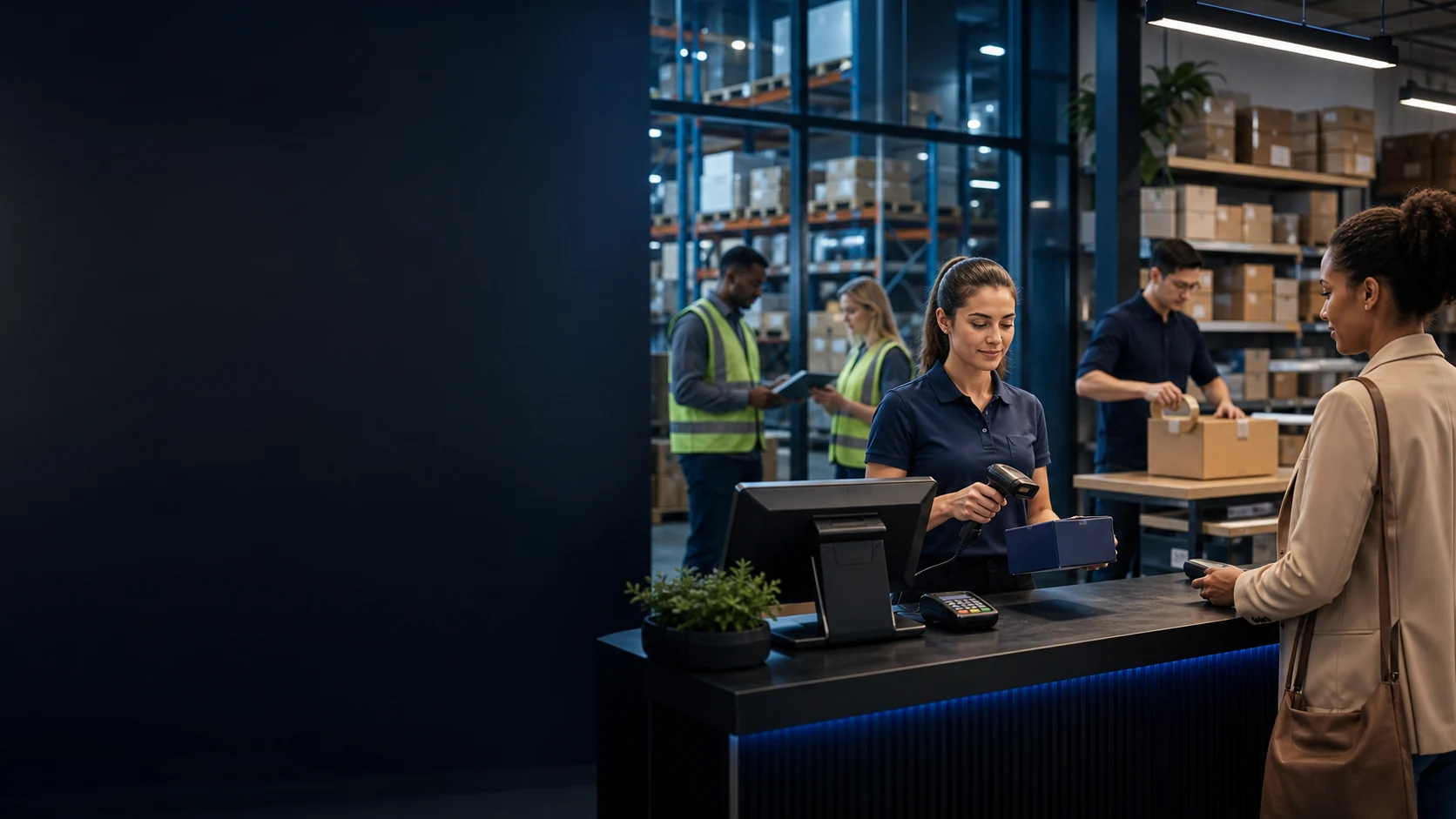 Retail checkout connected with warehouse and fulfilment operations